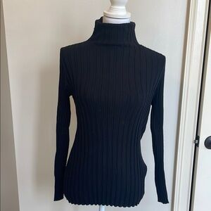 Slim Ribbed Turtleneck Sweater - Black